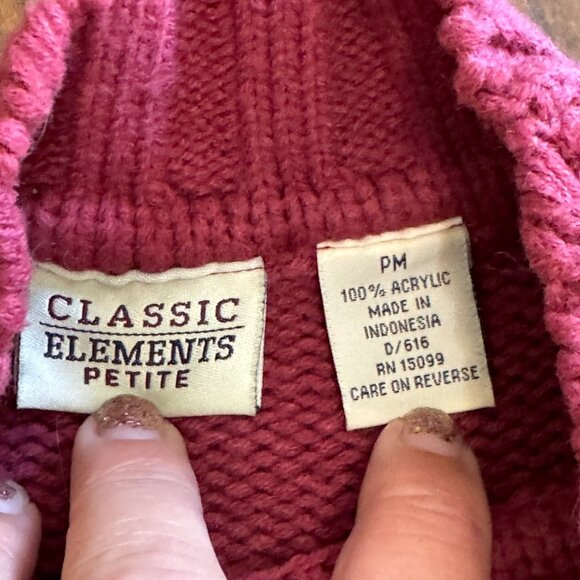 Vintage Classic Elements Cable Knit Sweater Mock Neck Red Thick Acrylic Petite M - Picture 3 of 7